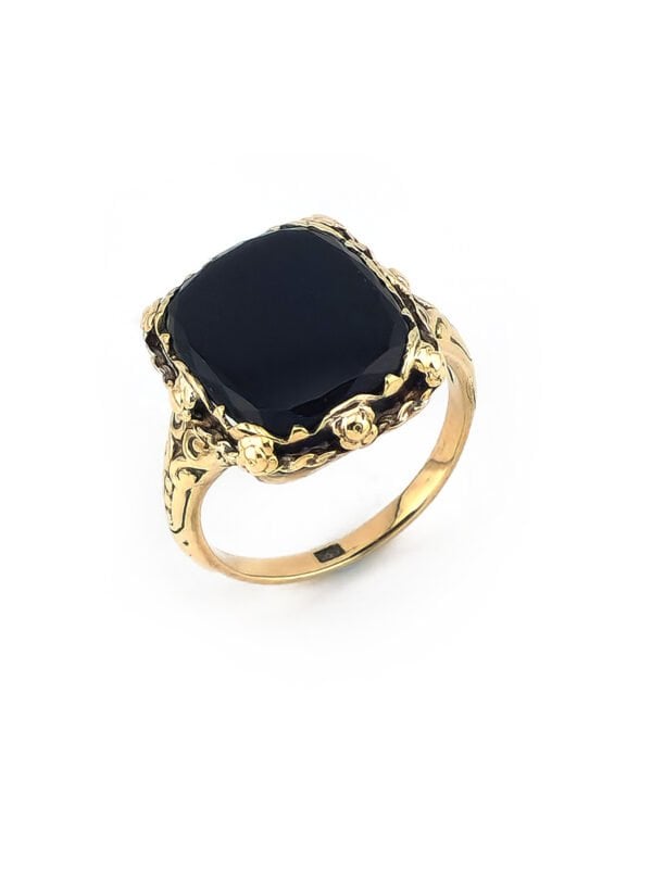 Prunkvoller Vintage Onyx Ring Gelbgold