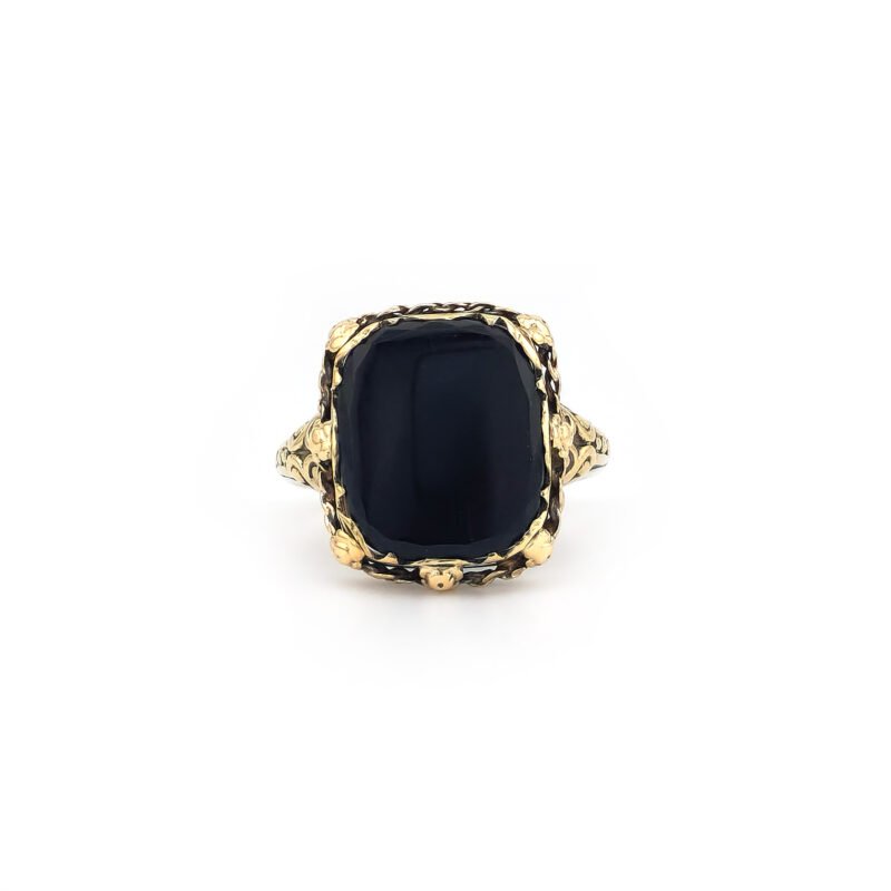 Prunkvoller Vintage Onyx Ring Gelbgold 2 Prunkvoller Vintage Onyx Ring Gelbgold