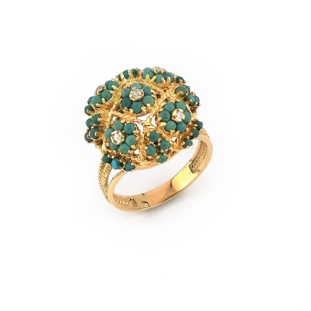 Türkis Cocktailring aus 585er Gelbgold mit Diamant
