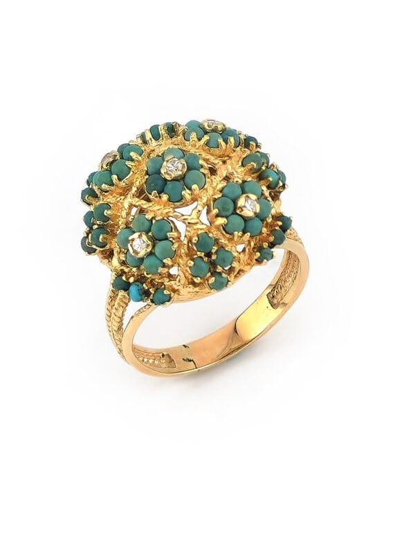 Türkis Cocktailring aus 585er Gelbgold mit Diamant