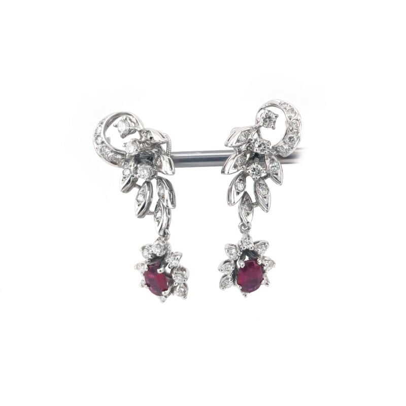 Rubin Ohrringe floral Cluster 750er Weissgold 1 Rubin Ohrringe floral Cluster 750er Weissgold