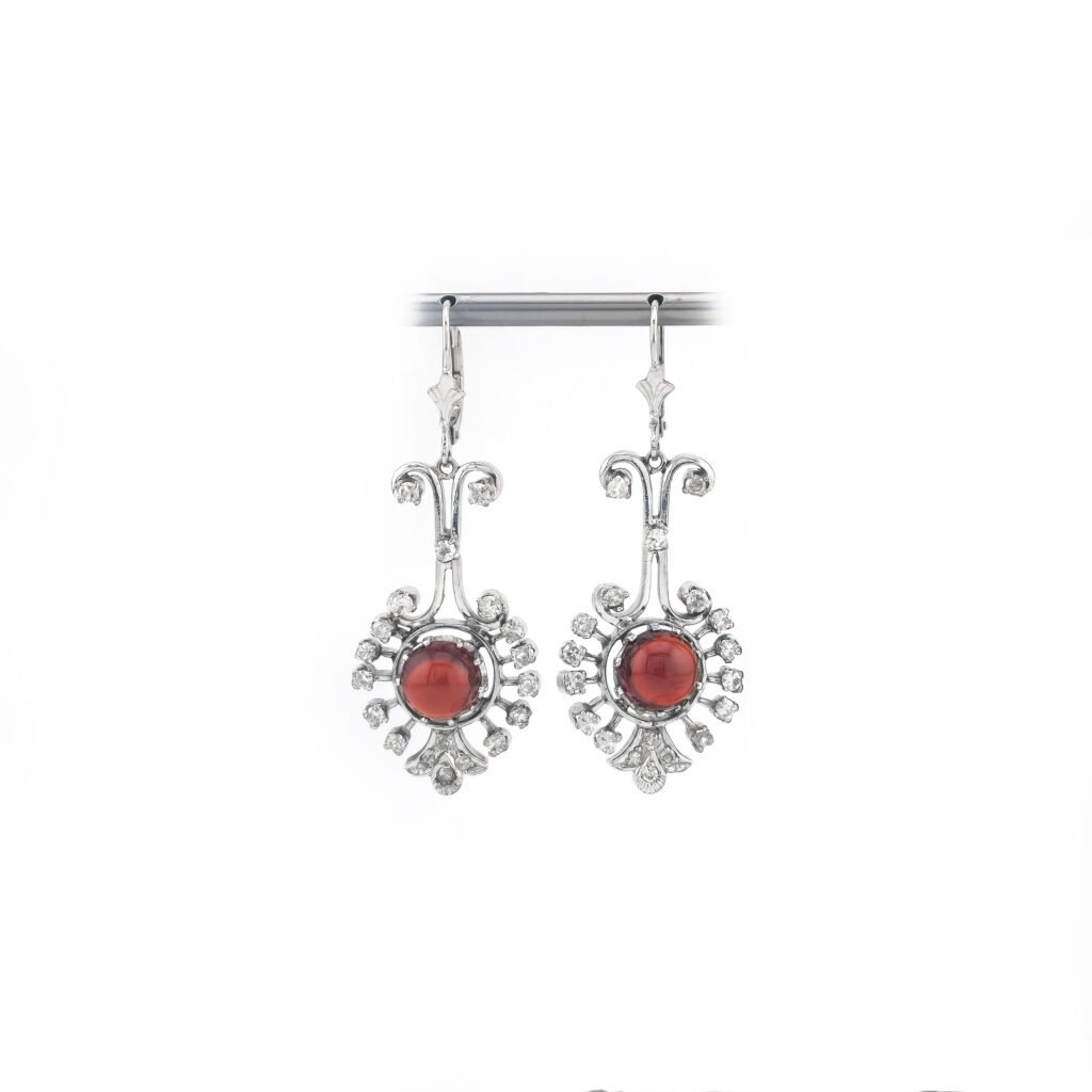 Granat Ohrringe mit Diamant 585er Weissgold Zert.