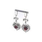 Granat Ohrringe mit Diamant 585er Weissgold Zert.