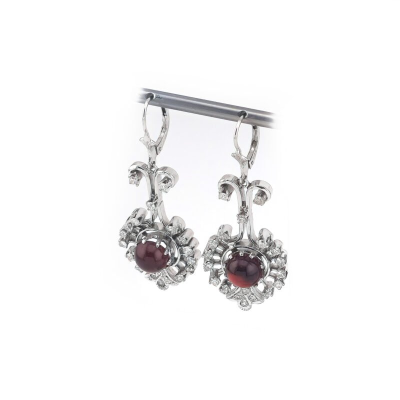 Granat Ohrringe mit Diamant 585er Weissgold Zert. 2 Granat Ohrringe mit Diamant 585er Weissgold Zert.