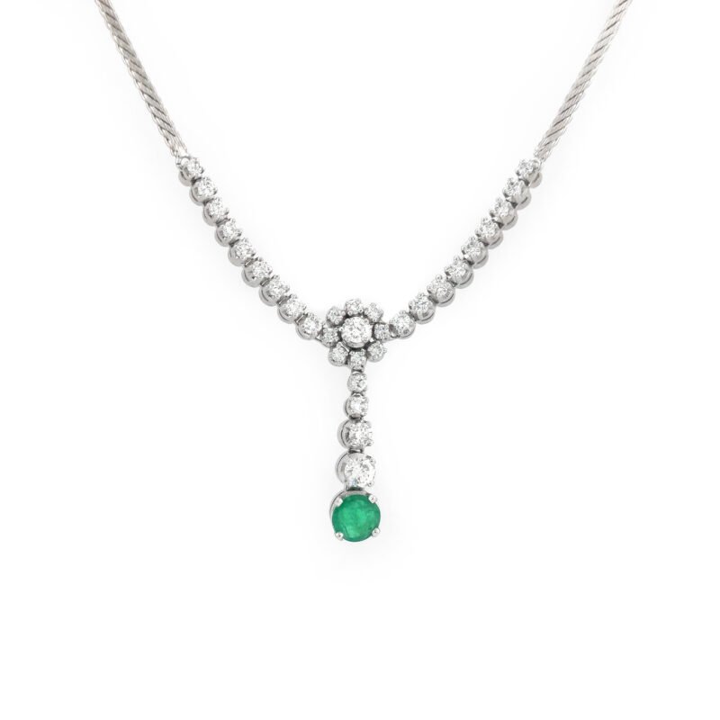 Smaragd Y-Collier mit Diamanten 750er Weissgold 1 Smaragd Y-Collier mit Diamanten 750er Weissgold