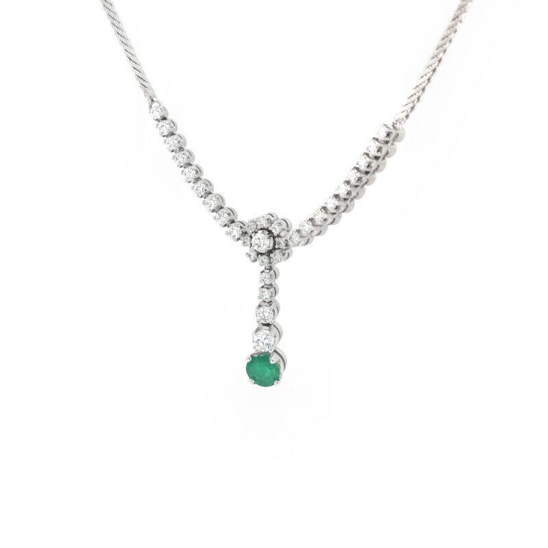 Smaragd Y-Collier mit Diamanten 750er Weissgold 2 Smaragd Y-Collier mit Diamanten 750er Weissgold