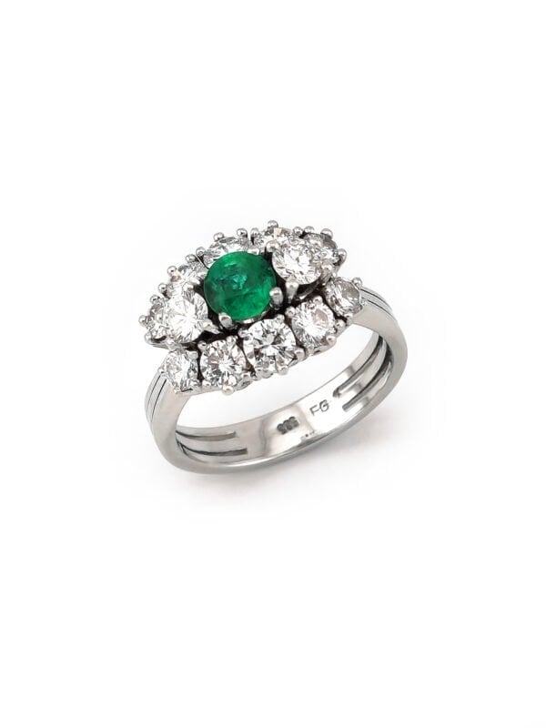 Smaragdring in 585er Weissgold mit Diamanten