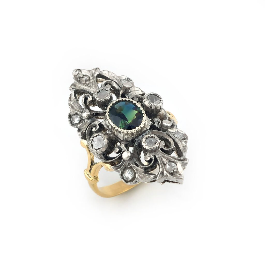 Farbwechsel Saphire Barock Ring 750er mit Diamanten