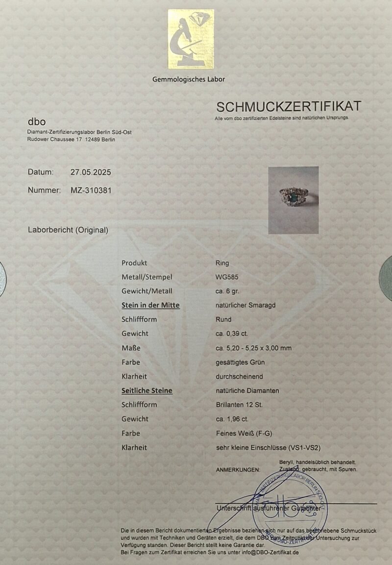 Smaragdring in 585er Weissgold mit Diamanten