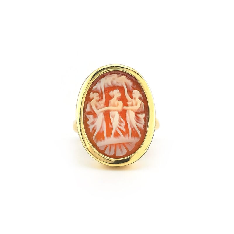 3 Grazien Muschelgemme Ring aus 750er Gold