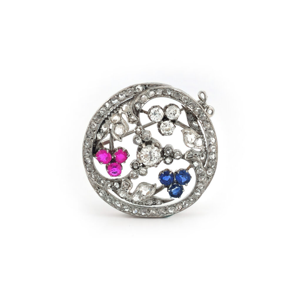 Antike Brosche aus Gold, Silber und Edelsteinen