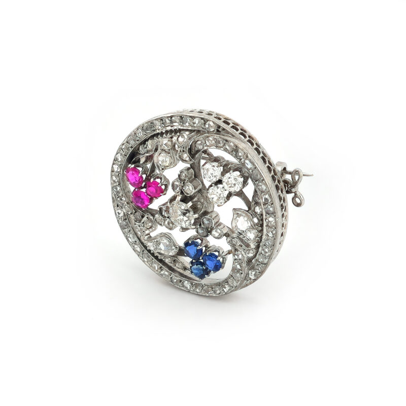 Antike Brosche aus Gold, Silber und Edelsteinen 2 Antike Brosche aus Gold, Silber und Edelsteinen