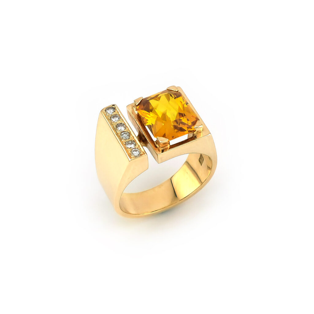 Citrin Ring mit Diamanten 585er Gold