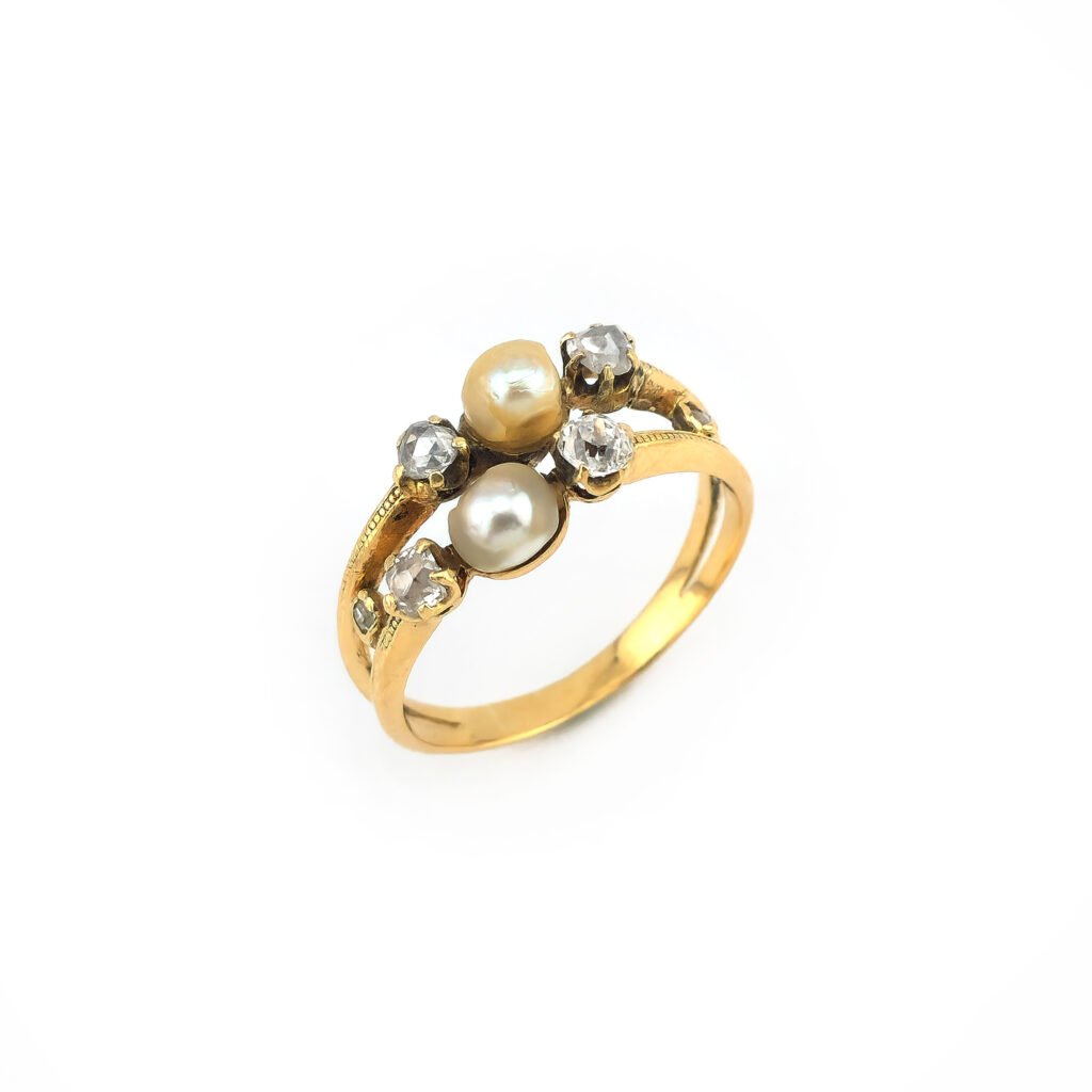 Antiker Toi et Moi Perlen Diamant Ring 750er Gold