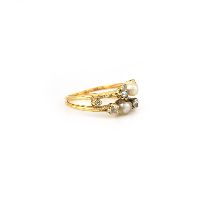 Antiker Toi et Moi Perlen Diamant Ring 750er Gold