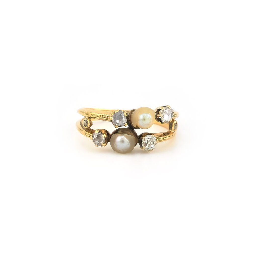Antiker Toi et Moi Perlen Diamant Ring 750er Gold (5)