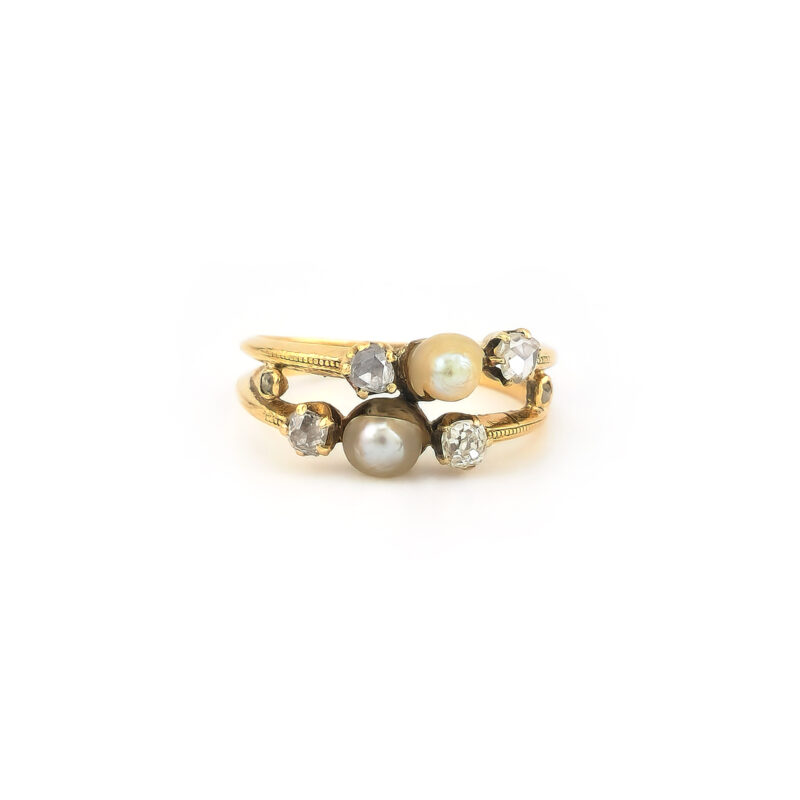 Antiker Toi et Moi Perlen Diamant Ring 750er Gold
