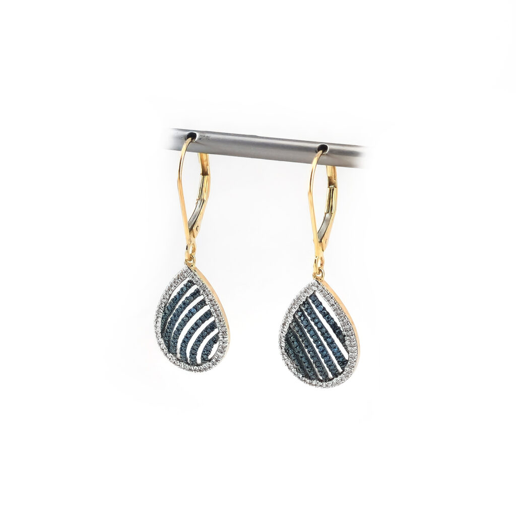 Blaue Diamant Ohrringe aus Gold in Tropfenform (2)