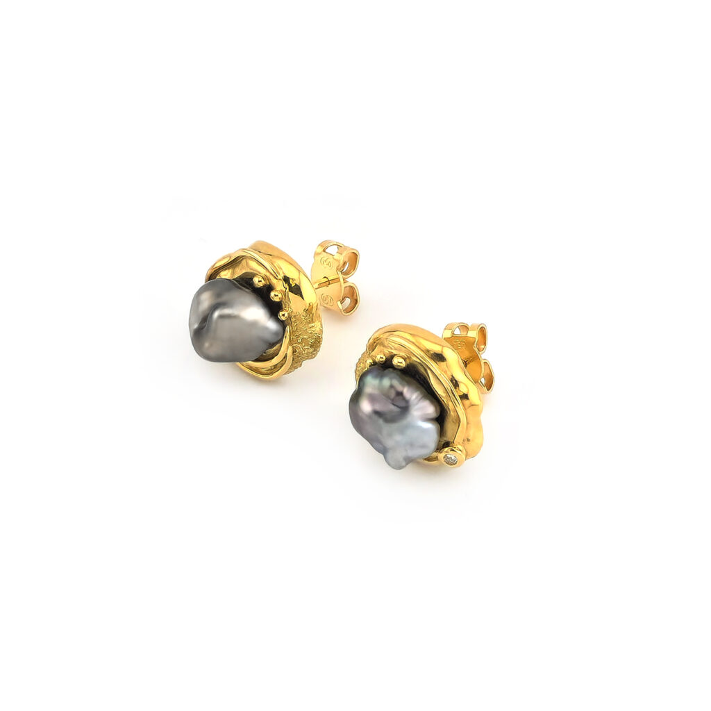 Tahiti-Keshi-Perle Ohrringe mit Dia. 750er Gold (2)