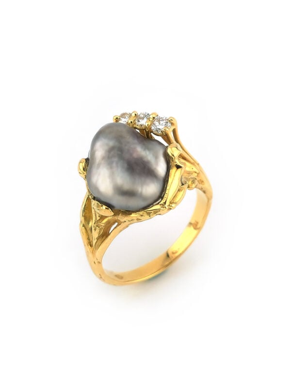 Tahiti-Keshi-Perle Ring mit 3 Diamanten 750er Gold