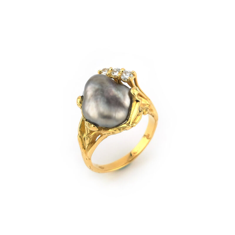 Tahiti-Keshi-Perle Ring mit 3 Diamanten 750er Gold