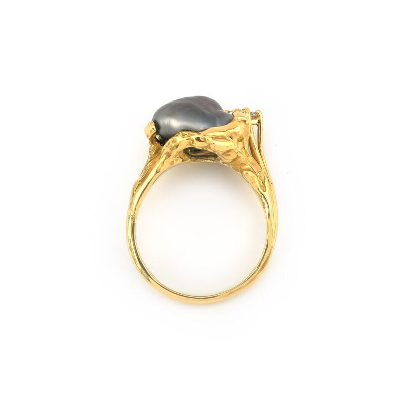 Tahiti-Keshi-Perle Ring mit 3 Diamanten 750er Gold