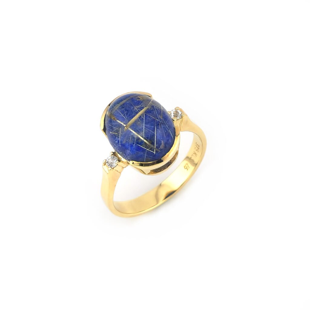 Rutilquarz auf Lapislazuli Ring Gelbgold