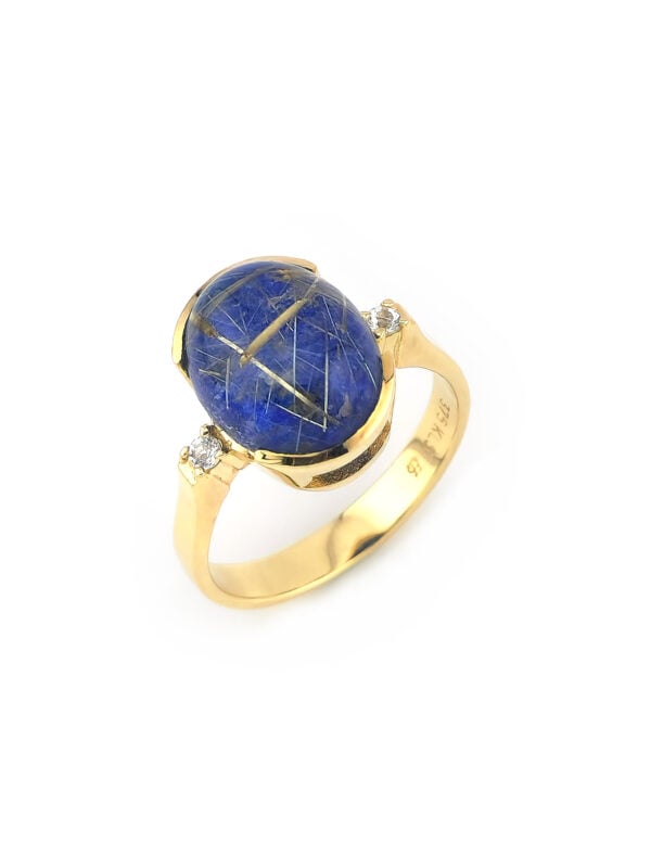 Rutilquarz auf Lapislazuli Ring Gelbgold