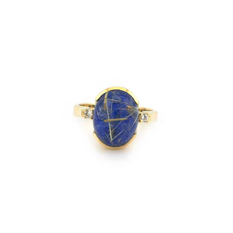 Rutilquarz auf Lapislazuli Ring Gelbgold