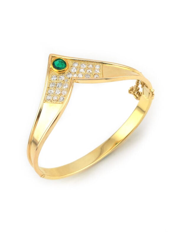 Armreif V-Form mit Smaragd und Diamant 585er Gold