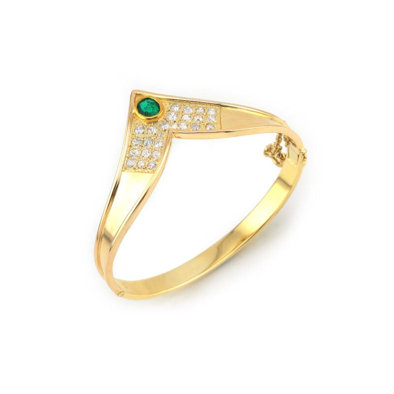 Armreif V-Form mit Smaragd und Diamant 585er Gold 1 Armreif V-Form mit Smaragd und Diamant 585er Gold