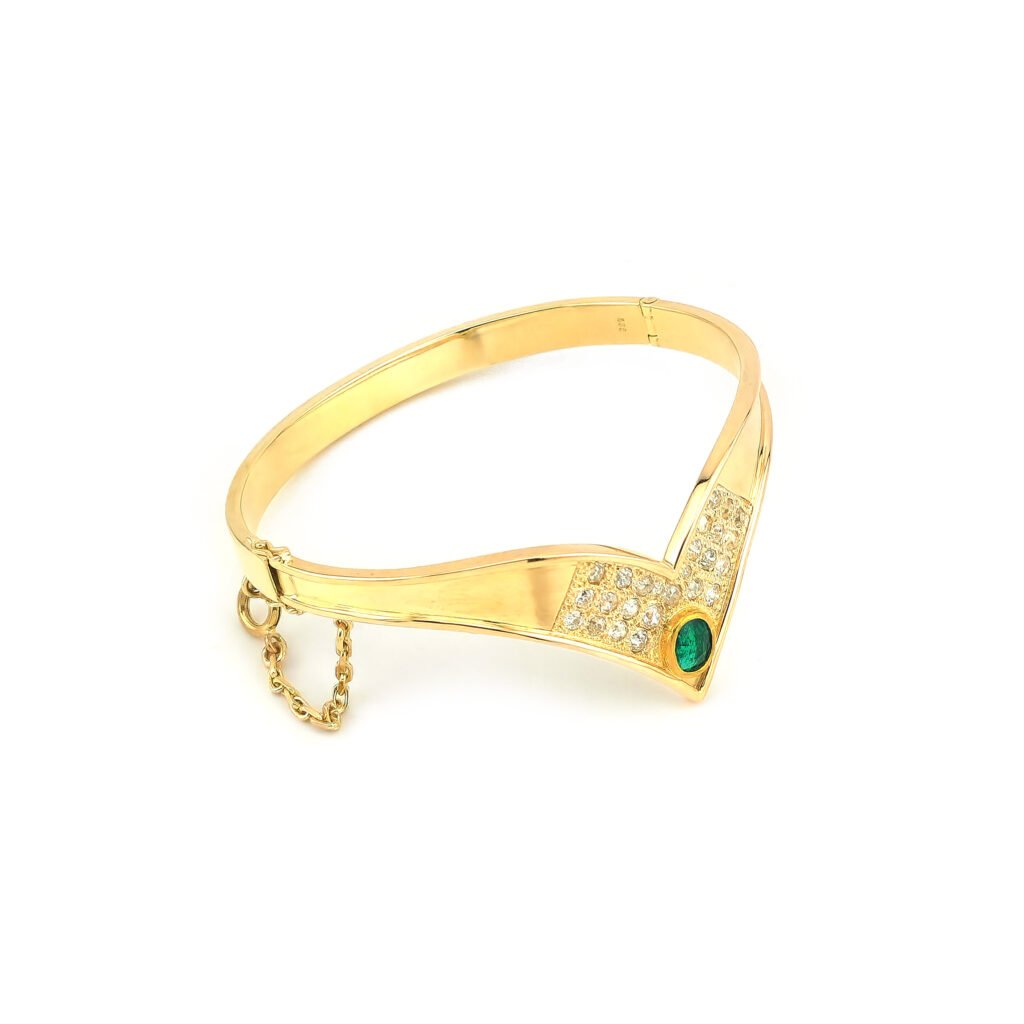 Armreif V-Form mit Smaragd und Diamant 585er Gold (6)