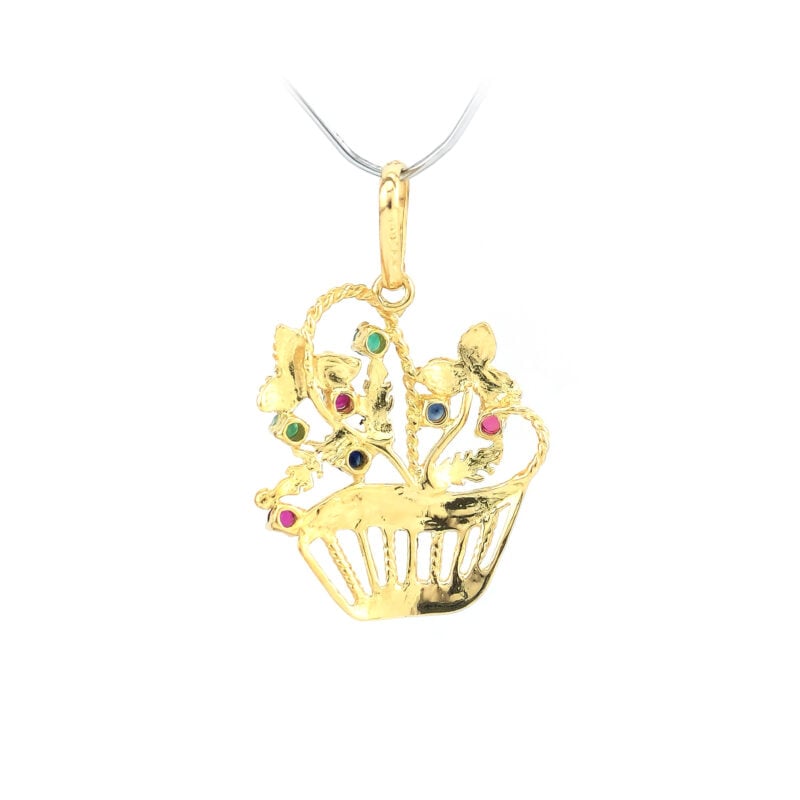 Blumenkorb Anhänger mit Edelsteinen 585er Gold