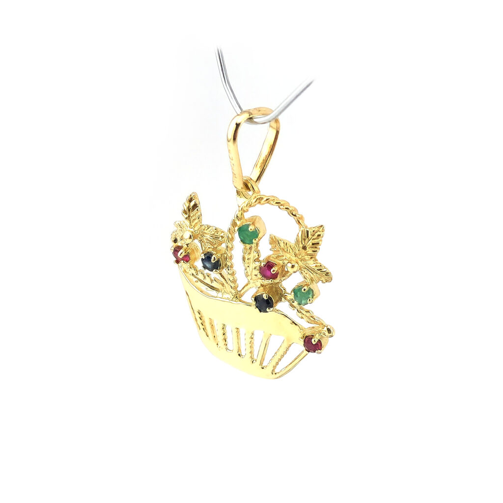 Blumenkorb Anhänger mit Edelsteinen 585er Gold (4)