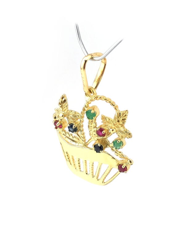 Blumenkorb Anhänger mit Edelsteinen 585er Gold (4)