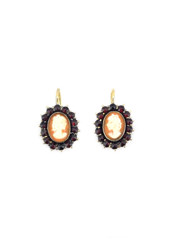Kamee Ohrringe Viktorianisch mit Granat aus Gold