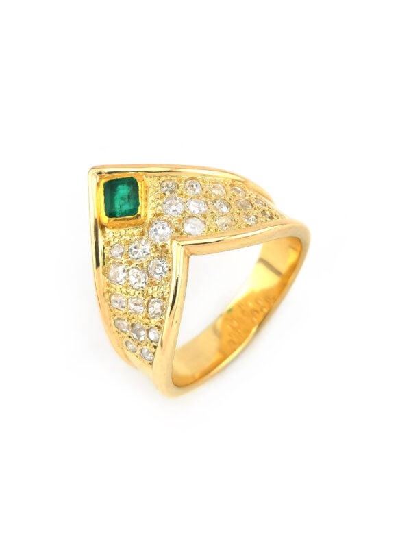 Ring in V-Form mit Smaragd und Diamant 585er Gold