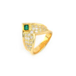 Ring in V-Form mit Smaragd und Diamant 585er Gold