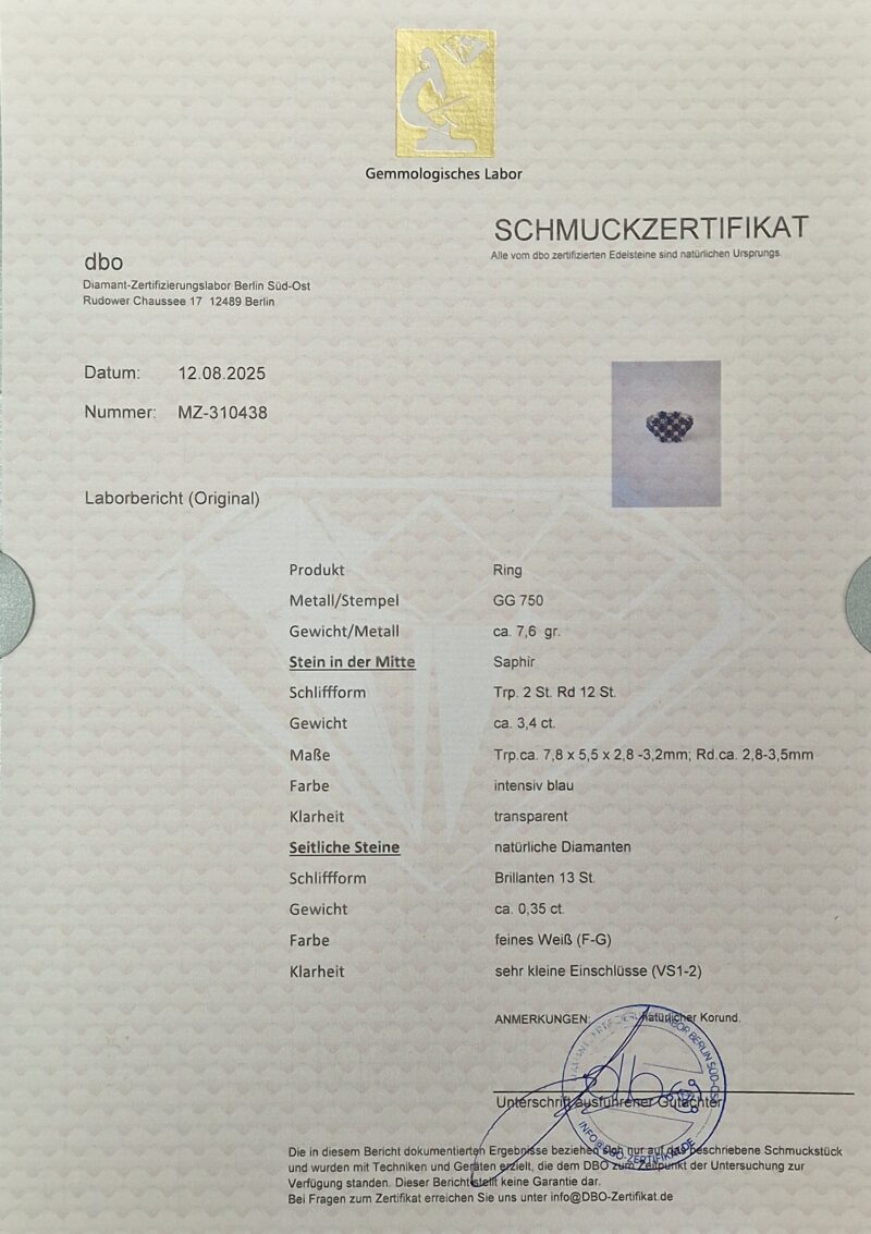 Saphir / Diamant Clusterring 750er Gold Zert. 6 Saphir / Diamant Clusterring 750er Gold Zert.