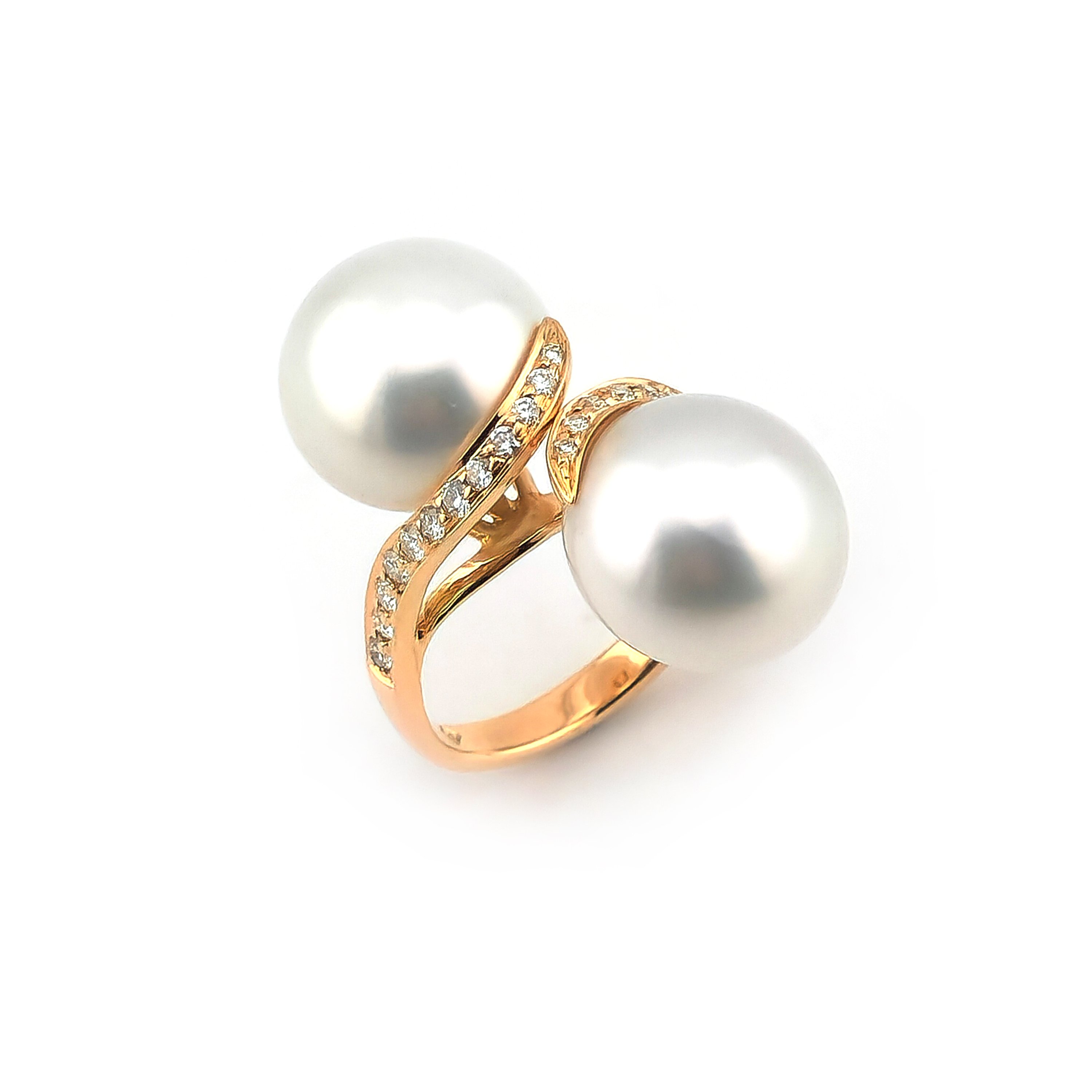 Diamantring Toi et Moi mit Südsee Perlen 750er