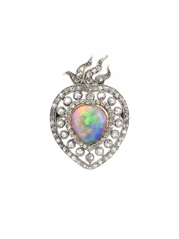 Antiker Opal Anhänger/Brosche um 1890 in Herzform