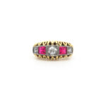 Art Deco Diamantring mit Rubin aus Gold und Platin