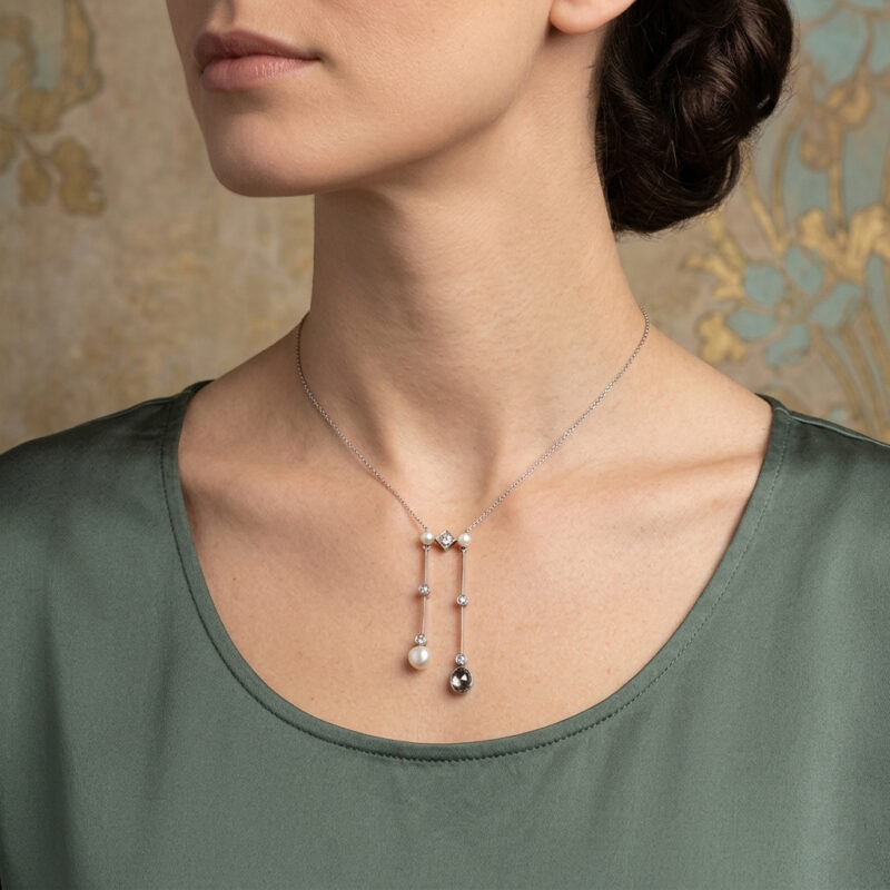 Antikes Negligé Collier um 1910 aus Gold und Platin