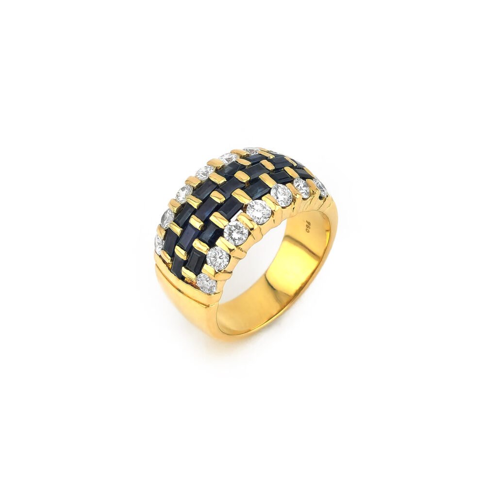 Saphir Bandring Breit aus 750er Gold und Diamanten