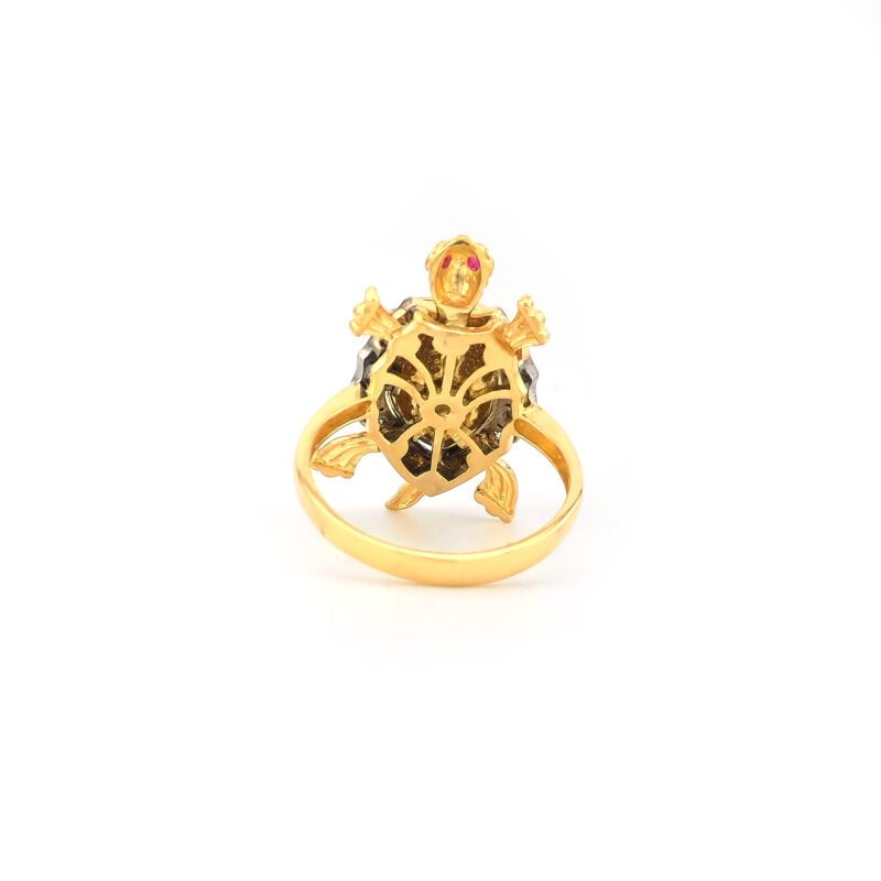 Schildkröten Ring aus Gold mit Diamant und Rubin