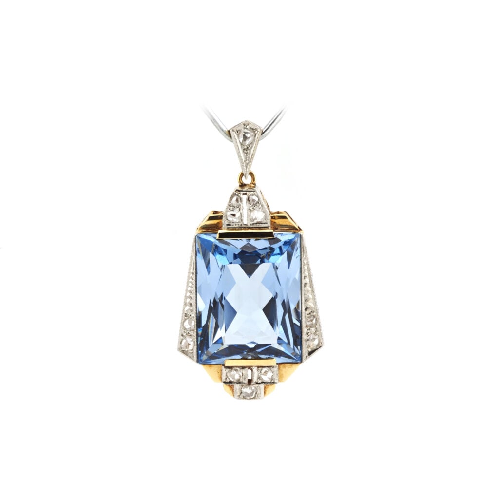 Art Deco Anhänger mit Kobaltglas 585er Gold um 1930