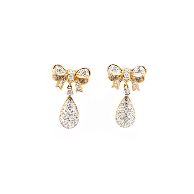 Schleifen Diamant Ohrringe mit Tropfen 585er Gold