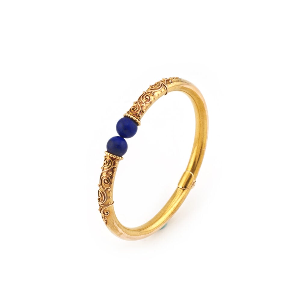 Vintage Armreif mit Lapislazuli im Antik Stil 585er