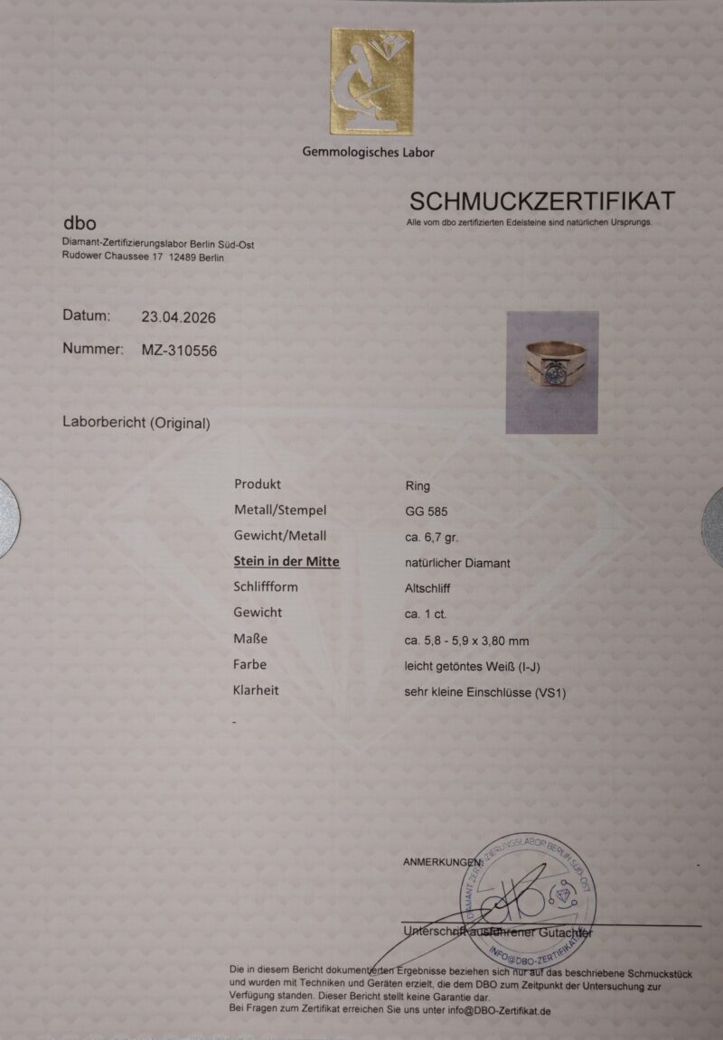 1 ct. Diamantring im Altschliff 585er Gold