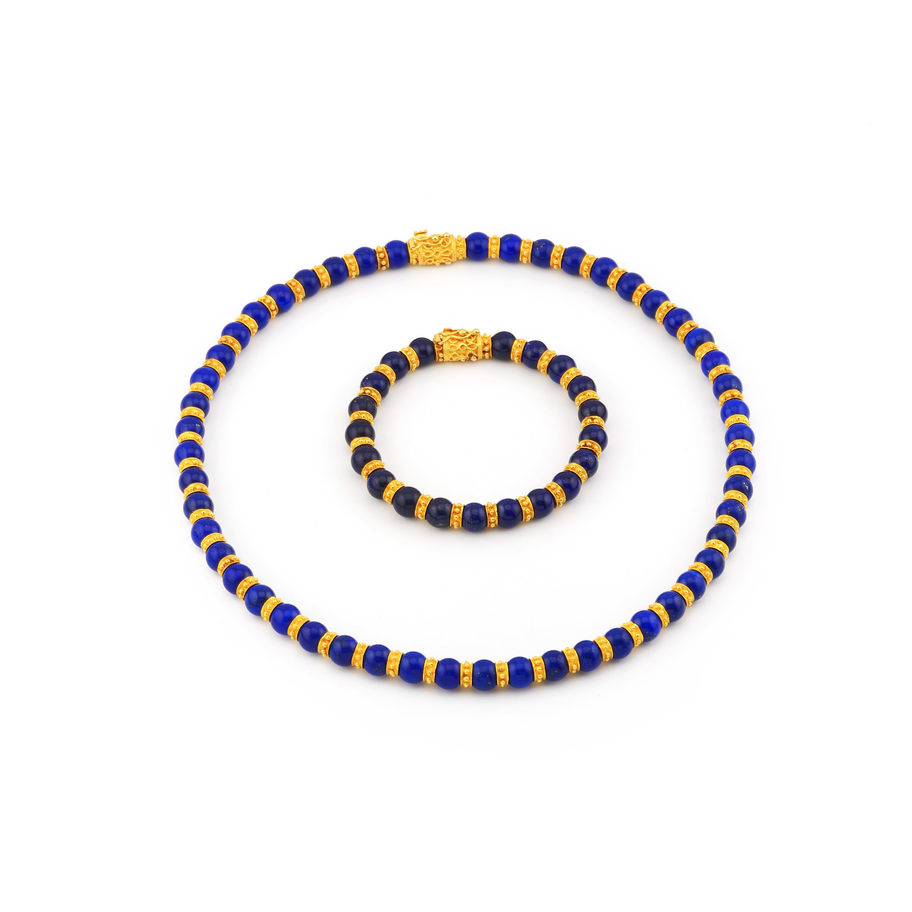 Gold Pyrit Lapis Set 750er Gold Etruscan Stil